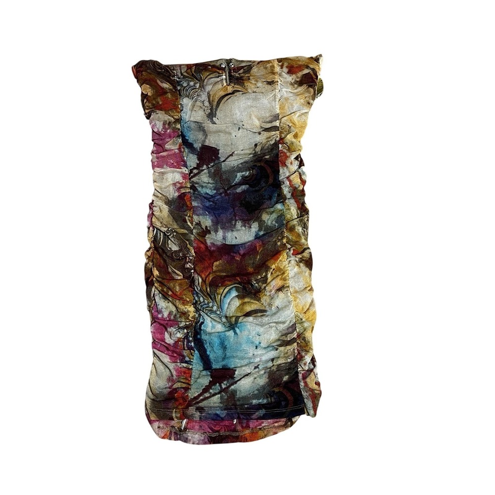 Y2K NWT Apple Bottoms Ruched Body Con Mini Dress Colorful Cut Out Back Halter